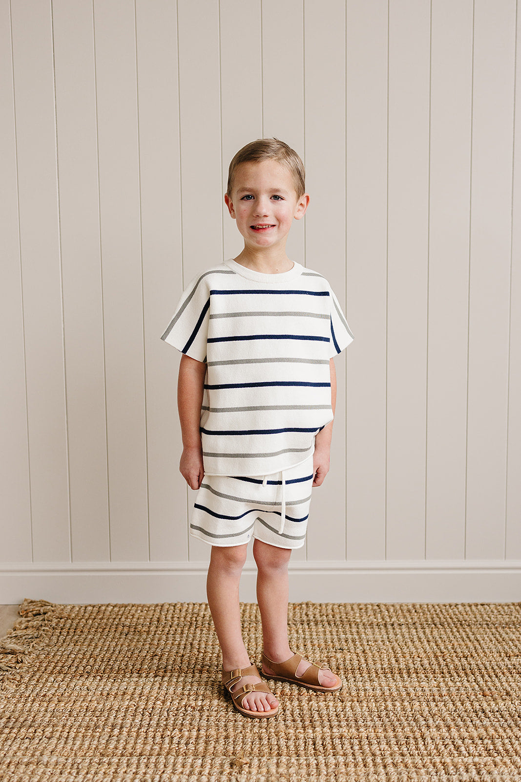 Sage + Navy Stripe Knit Short Set