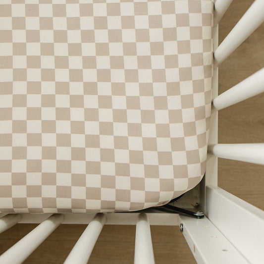 Taupe Checkered Bamboo Stretch Crib Sheet