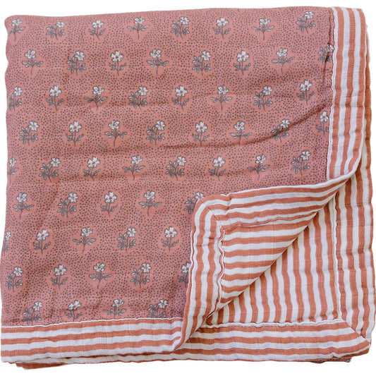 Vintage Pink Floral + Pink Stripes Muslin Quilt