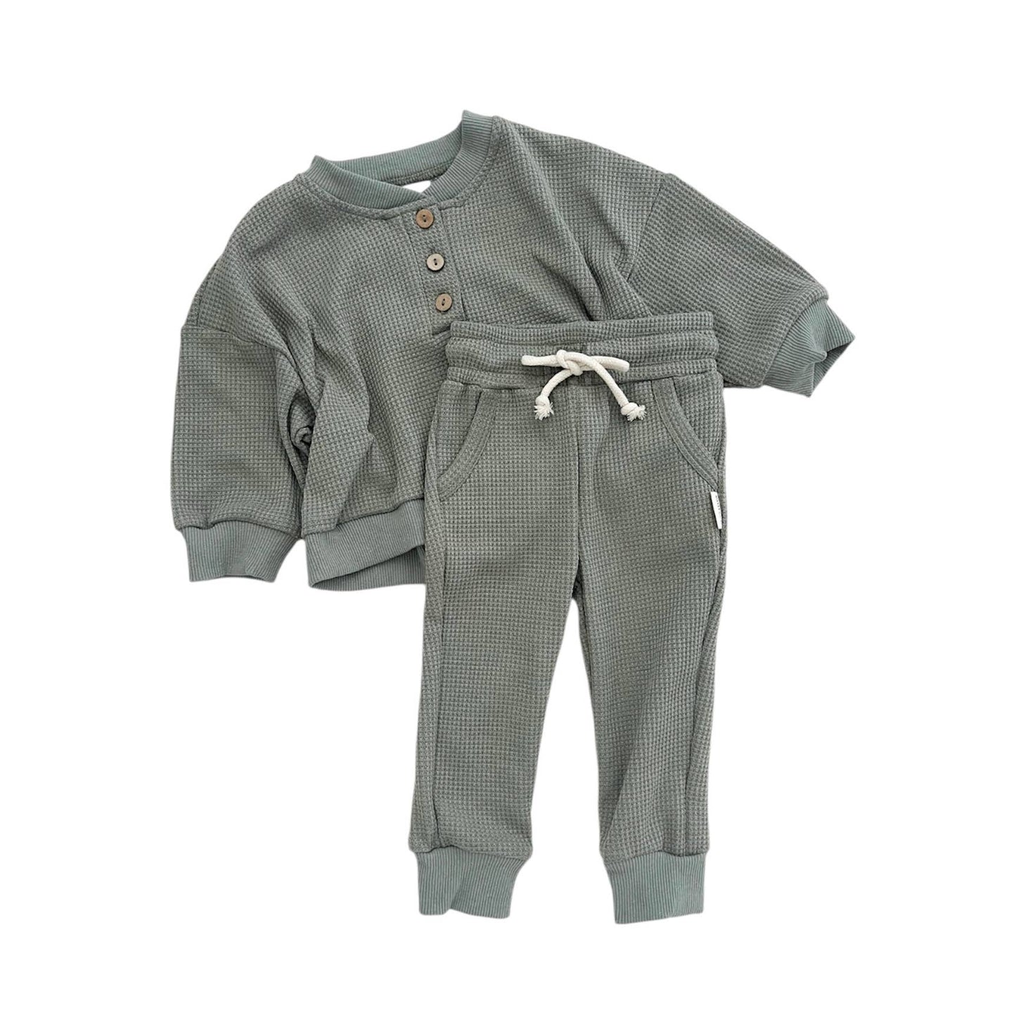 Waffle Henley Top & Jogger Set | Sage