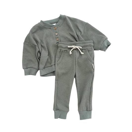 Waffle Henley Top & Jogger Set | Sage
