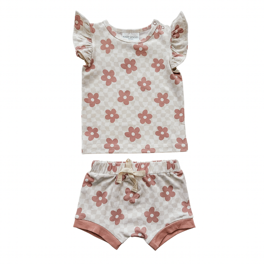 Ruffle Short Set - Checkered Daisy