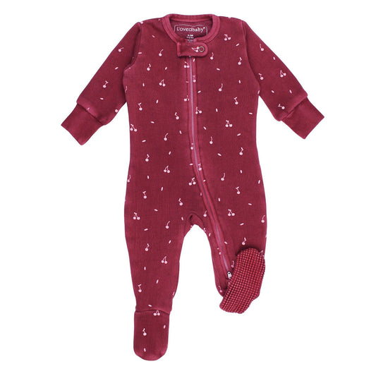 Organic Cozy 2-Way Zipper Footie in Sugarplum Cherries