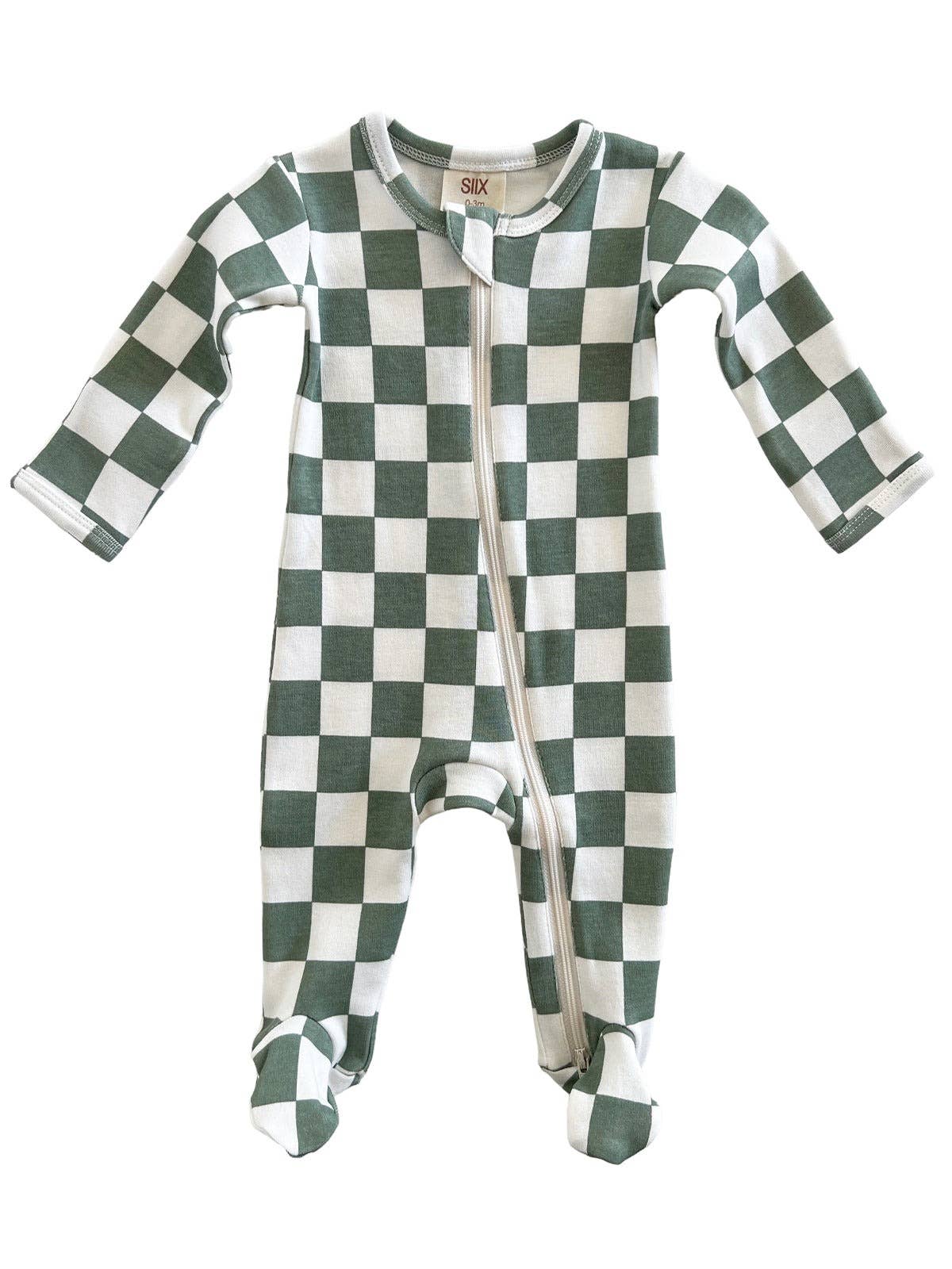 Matcha Checkerboard Zip Footie