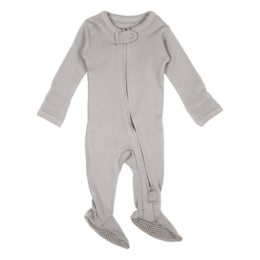 Organic 2-Way Zipper Footie in Light Gray