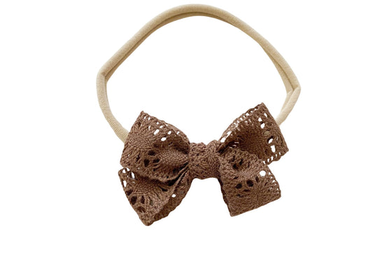 Baby Bow Headband - Brown Lace