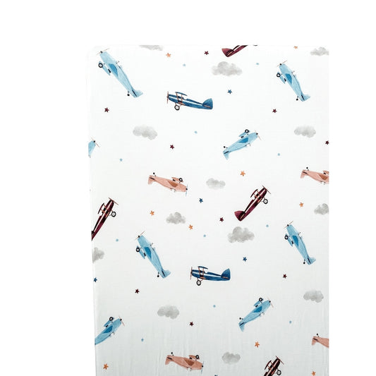 Bamboo Fitted Crib Sheet - Vintage Airplane