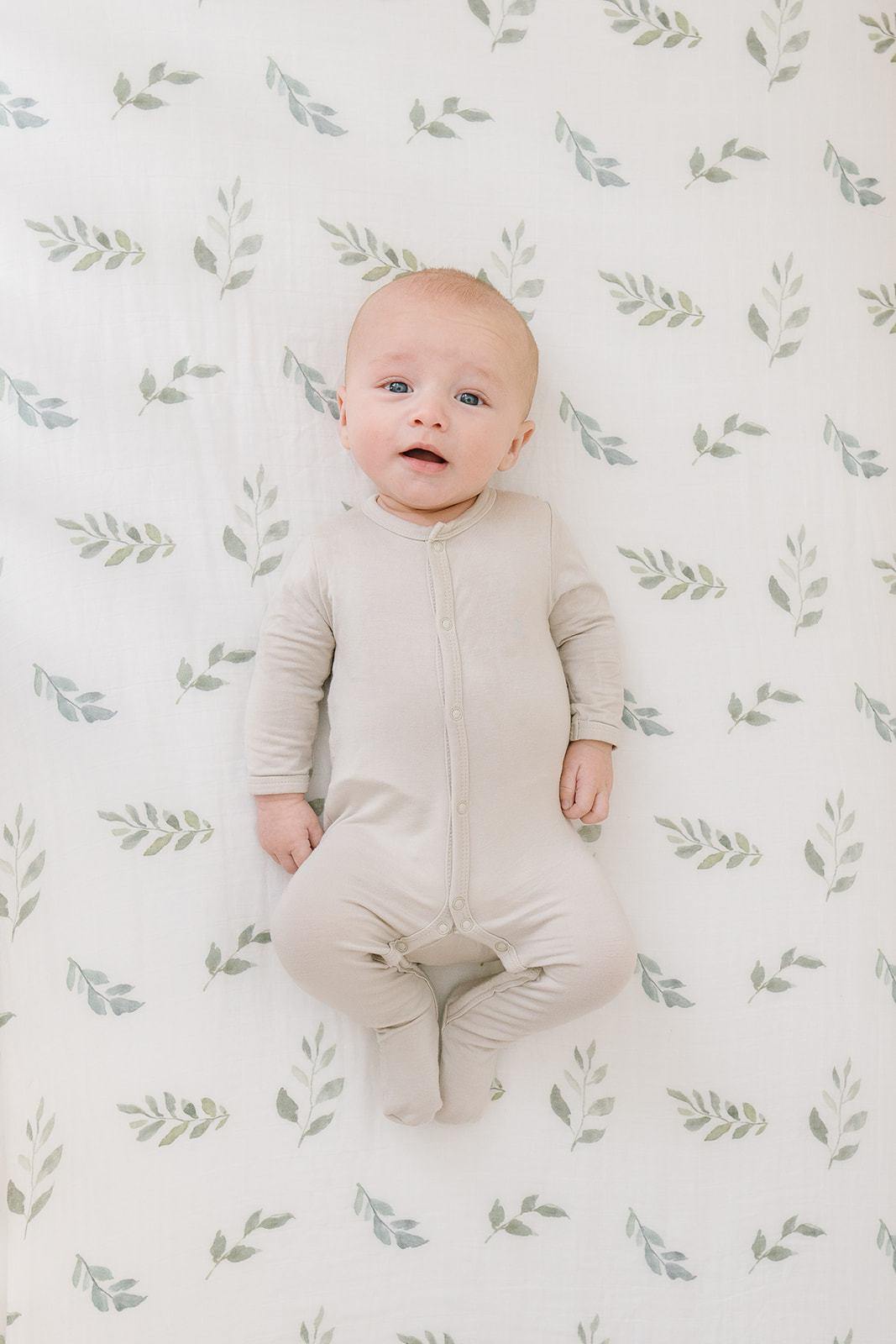 Bamboo Fitted Crib Sheet - Green Leaves