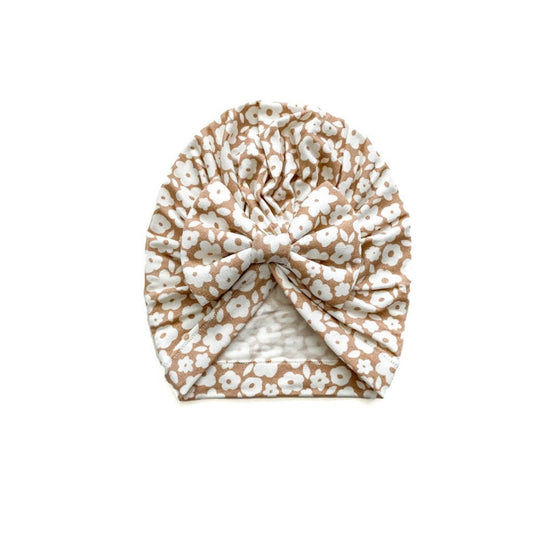 Bow Turban Hat - Mocha Ditsy Floral