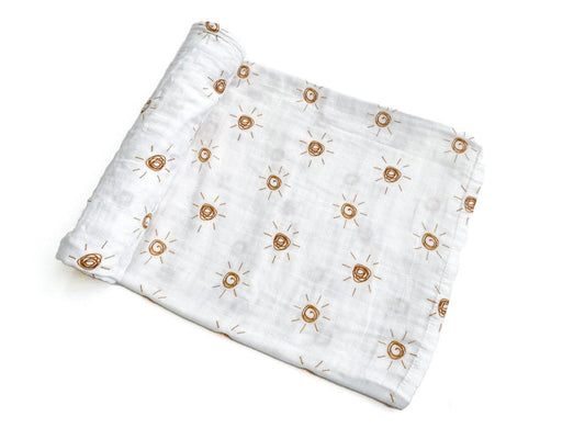 Muslin Swaddle Blanket - Brown Sun