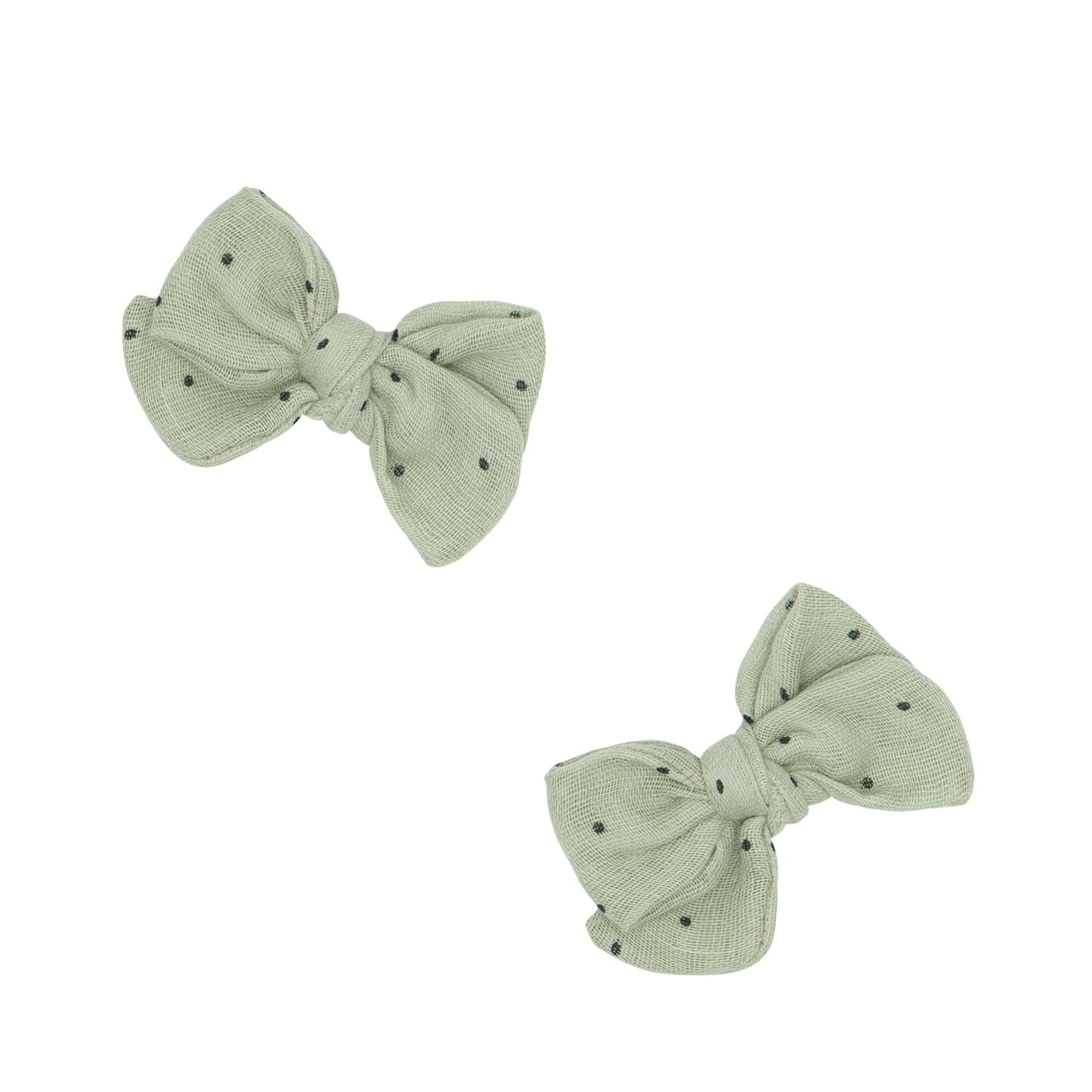 2PK BABY BLOOM CLIPS: gauze sage/black dot