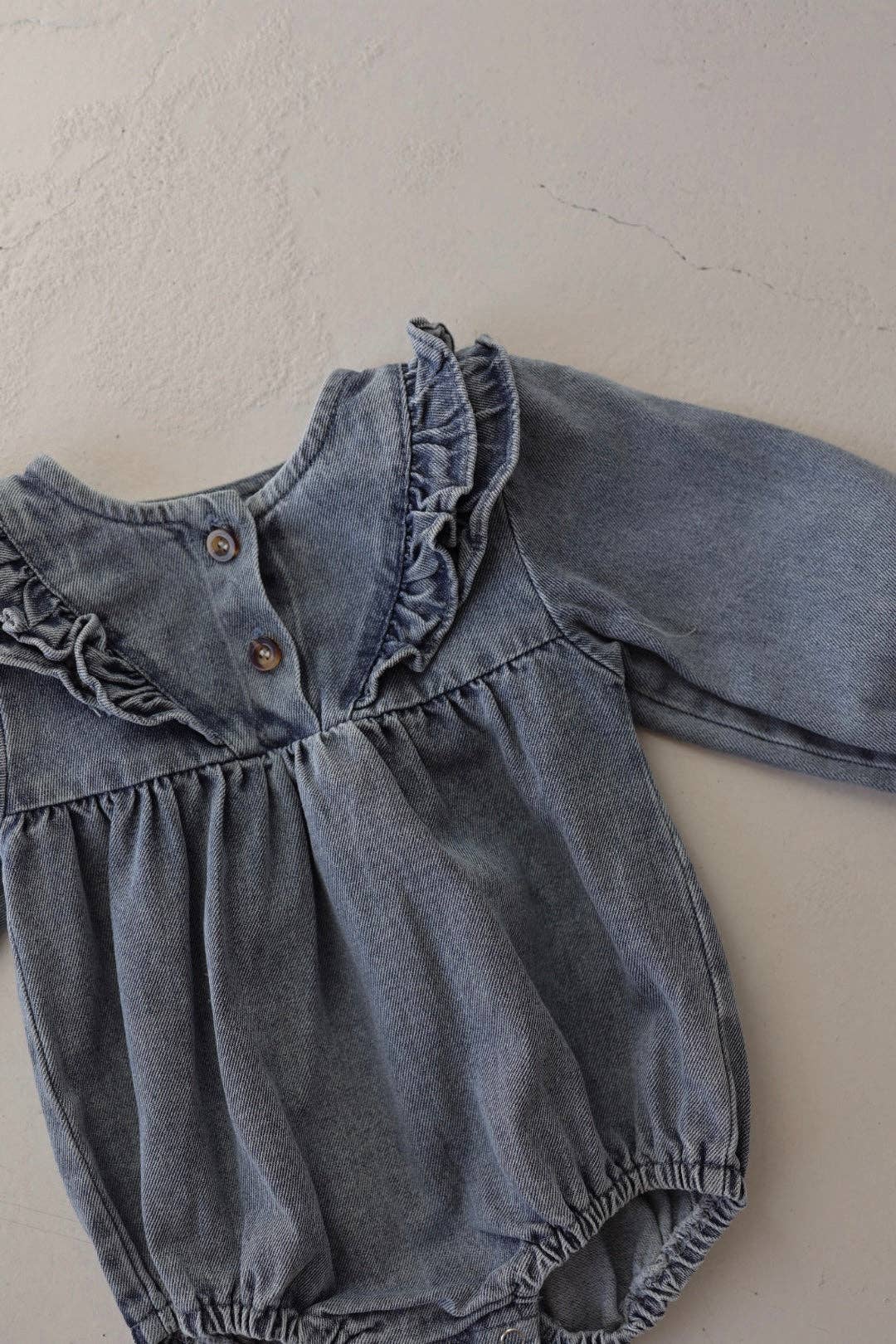Denim Romper | Ruffle