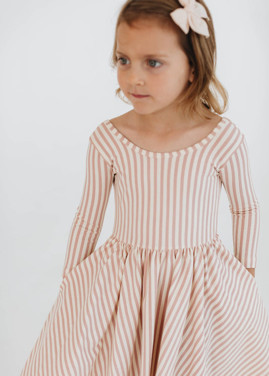 Twirl Dress in Vintage Pink Stripes