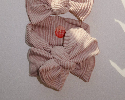 Oversized Bow Beige Raised Ribbed Tie on Headwrap