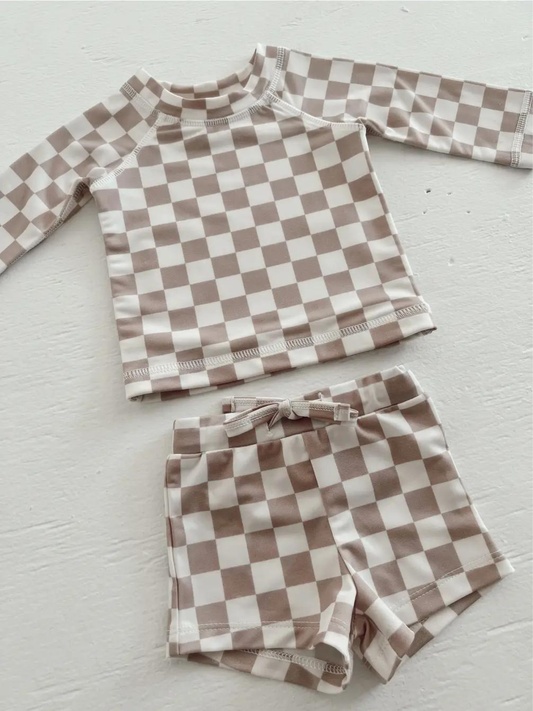 Tiramisu Checkerboard  SET / Maui Rashguard and Bottoms / UPF 50+ (Baby)