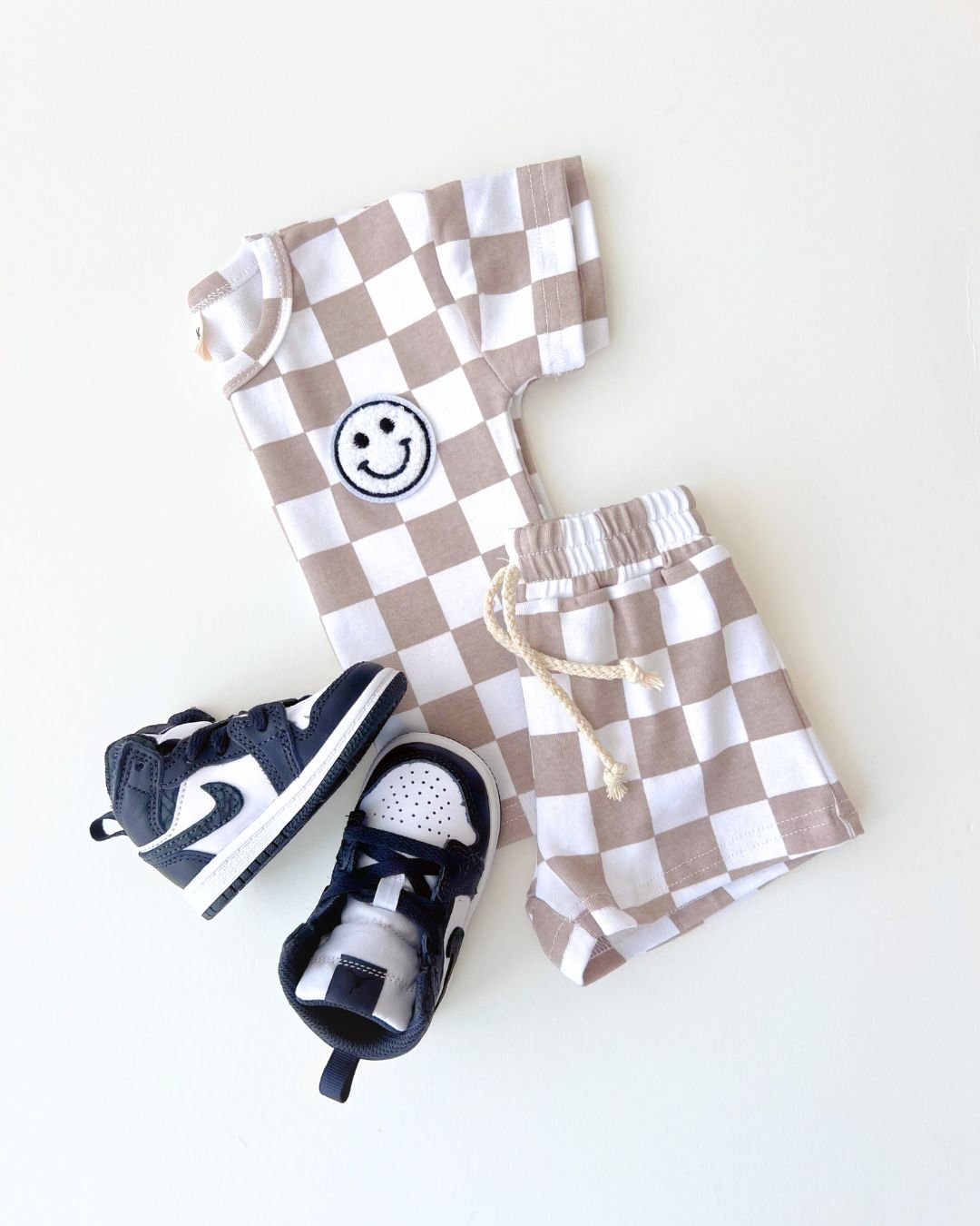 Checkered Shorts Set | Latte