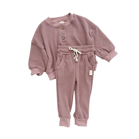 Waffle Henley Top & Jogger Set | Dusty Mauve