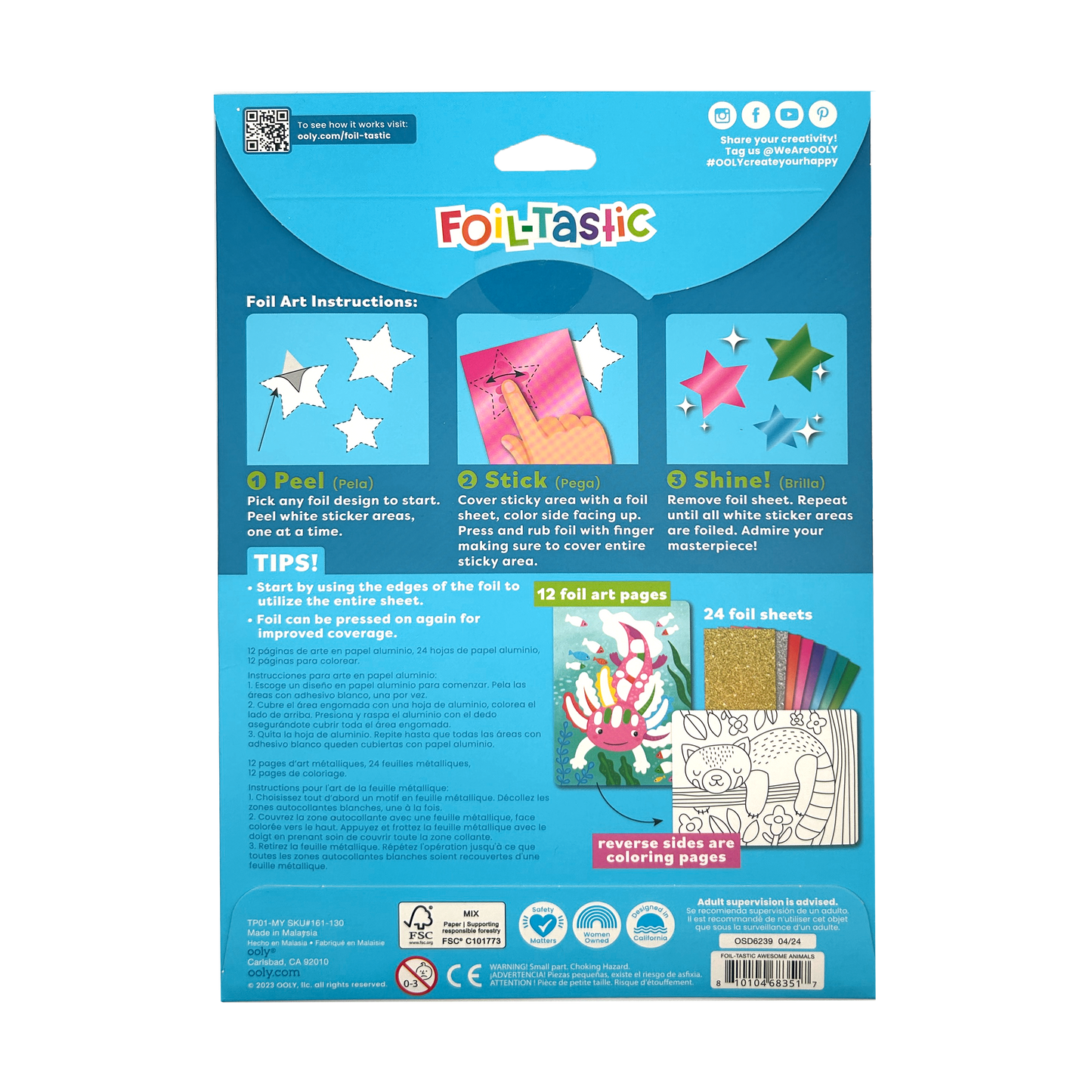 Foil-tastic: Foil Art & Coloring Fun - Awesome Animals (36 P