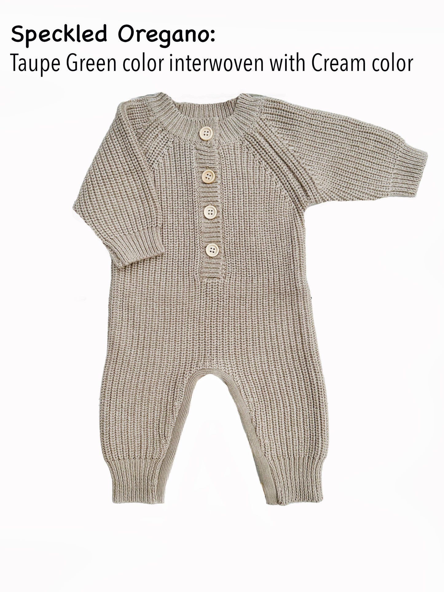 Baby Knit Romper Button Jumpsuit / Speckled Oregano
