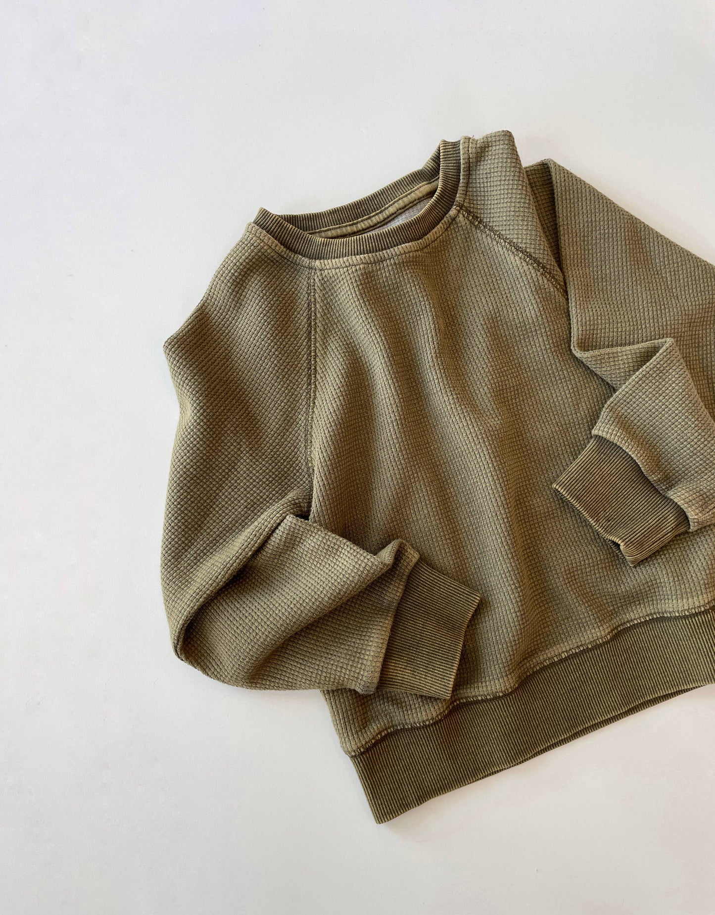 Toddler Garment Dye Waffle Crew - Olive