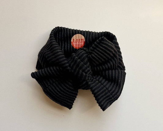 Oversized Bow Black Raised Ribbed Tie On Headwrap