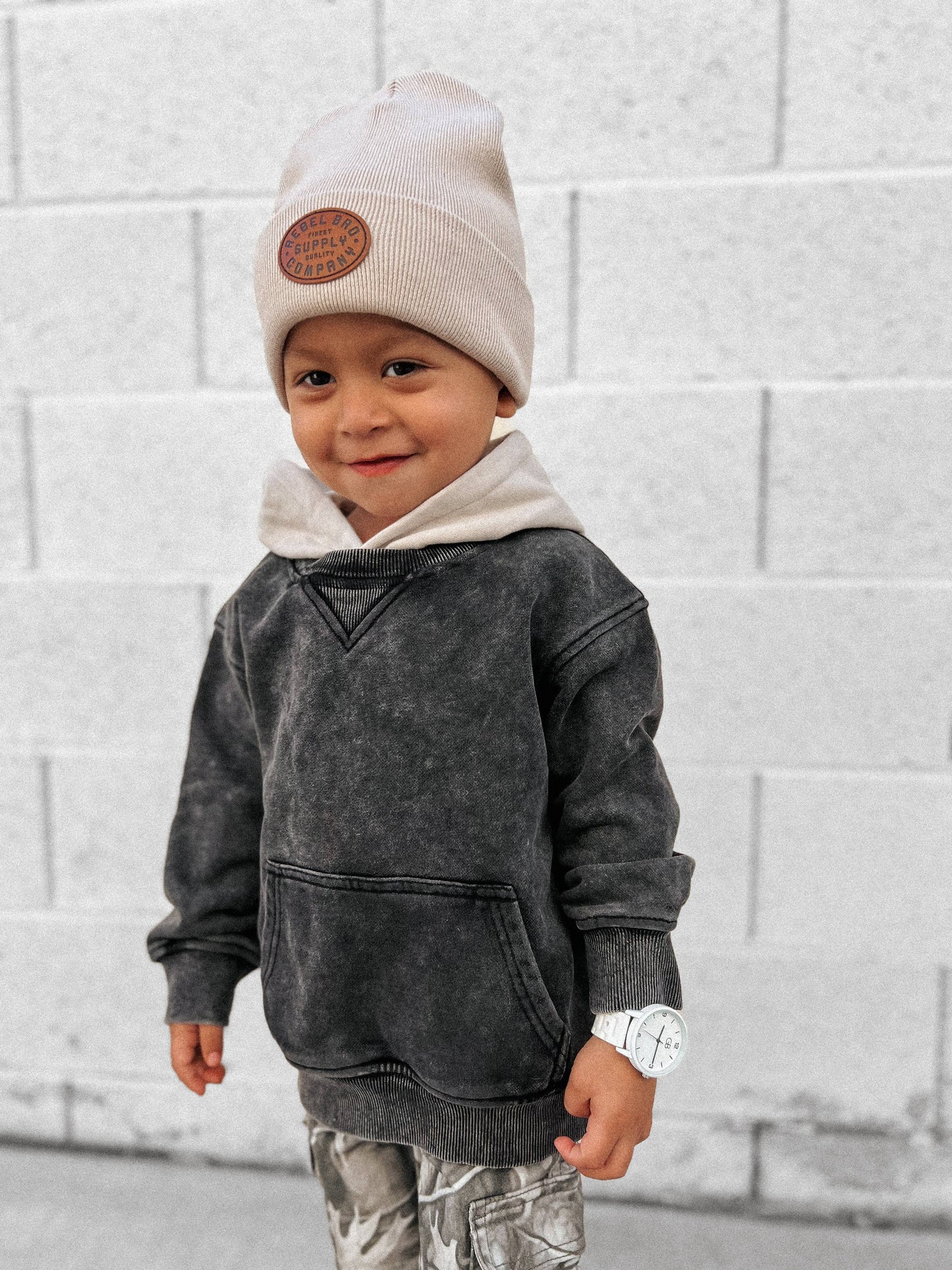 Toddler Black Acid Wash Crew-Neck Hoodie