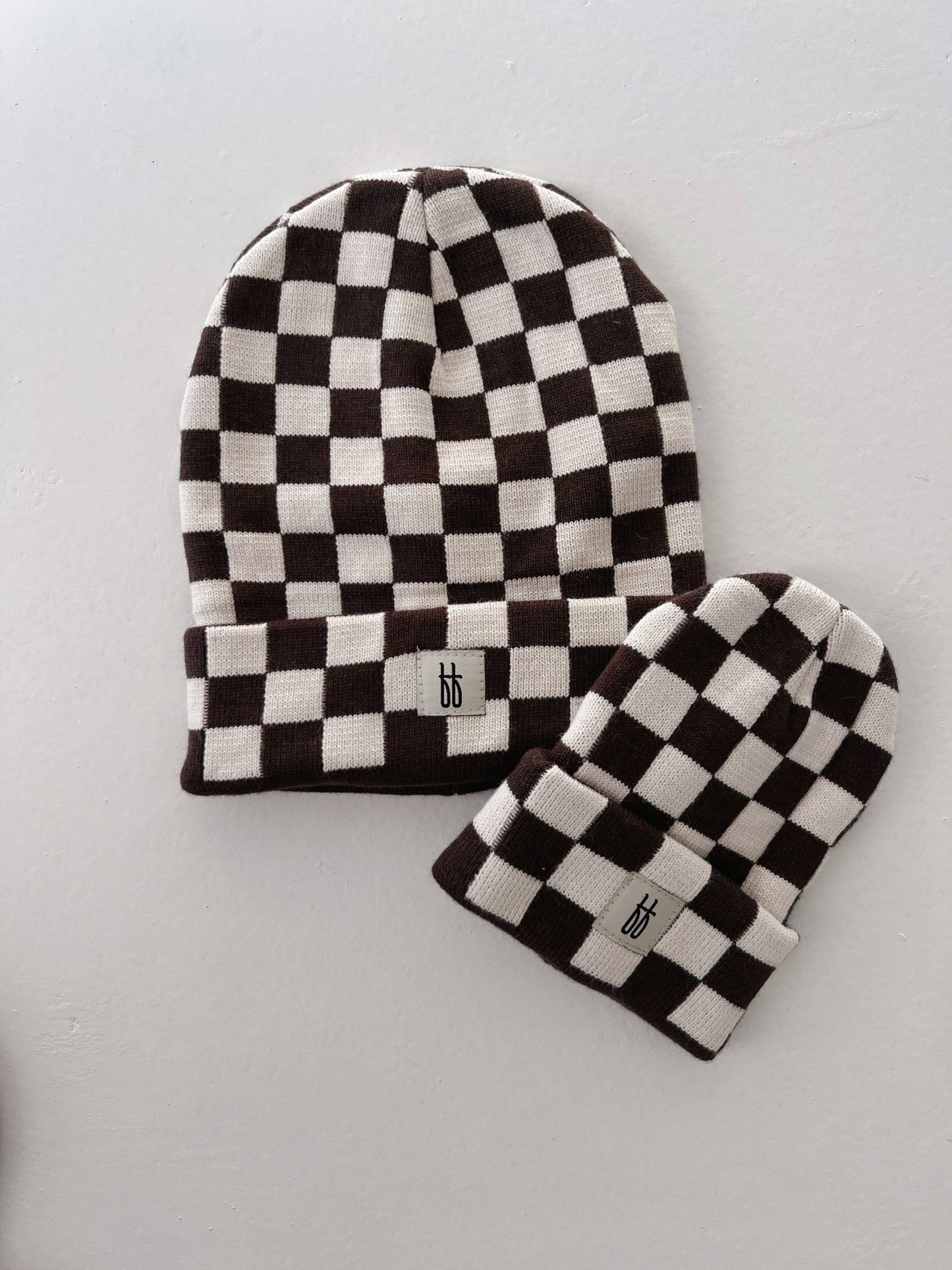 Ff Knit Beanie | Coffee & Cream Checkerboard