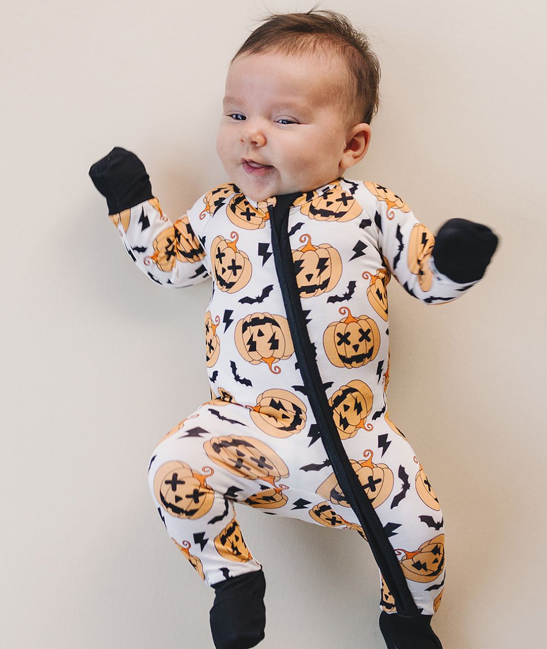 Halloween Bamboo Zip Romper | Black