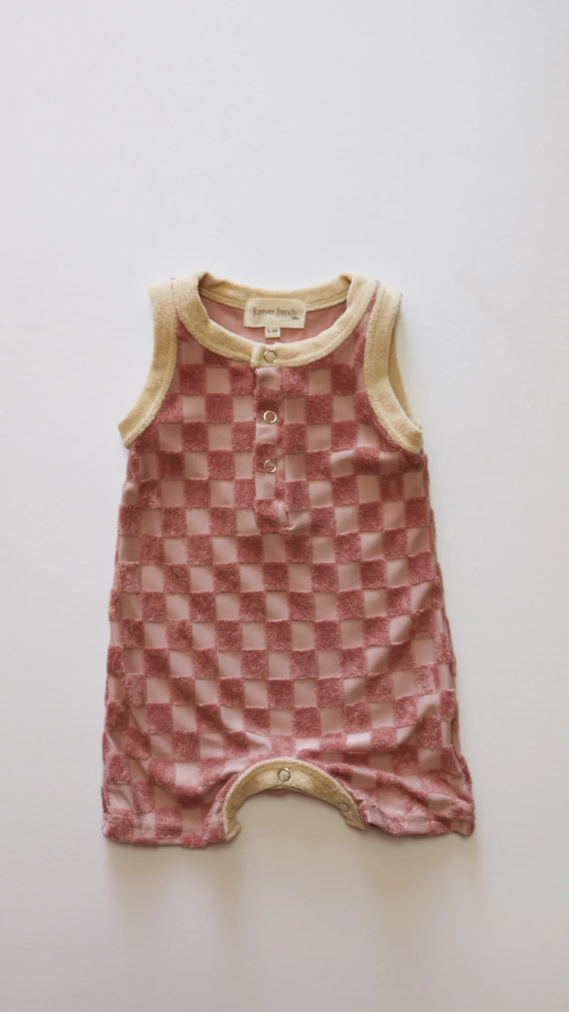 Forever French Terry Tank Romper - Rose Checkerboard