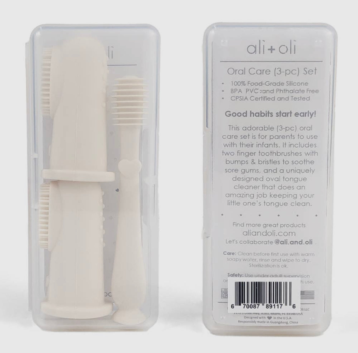 Ali+Oli Baby Finger Toothbrush + Tongue Cleaner Set - Ivory