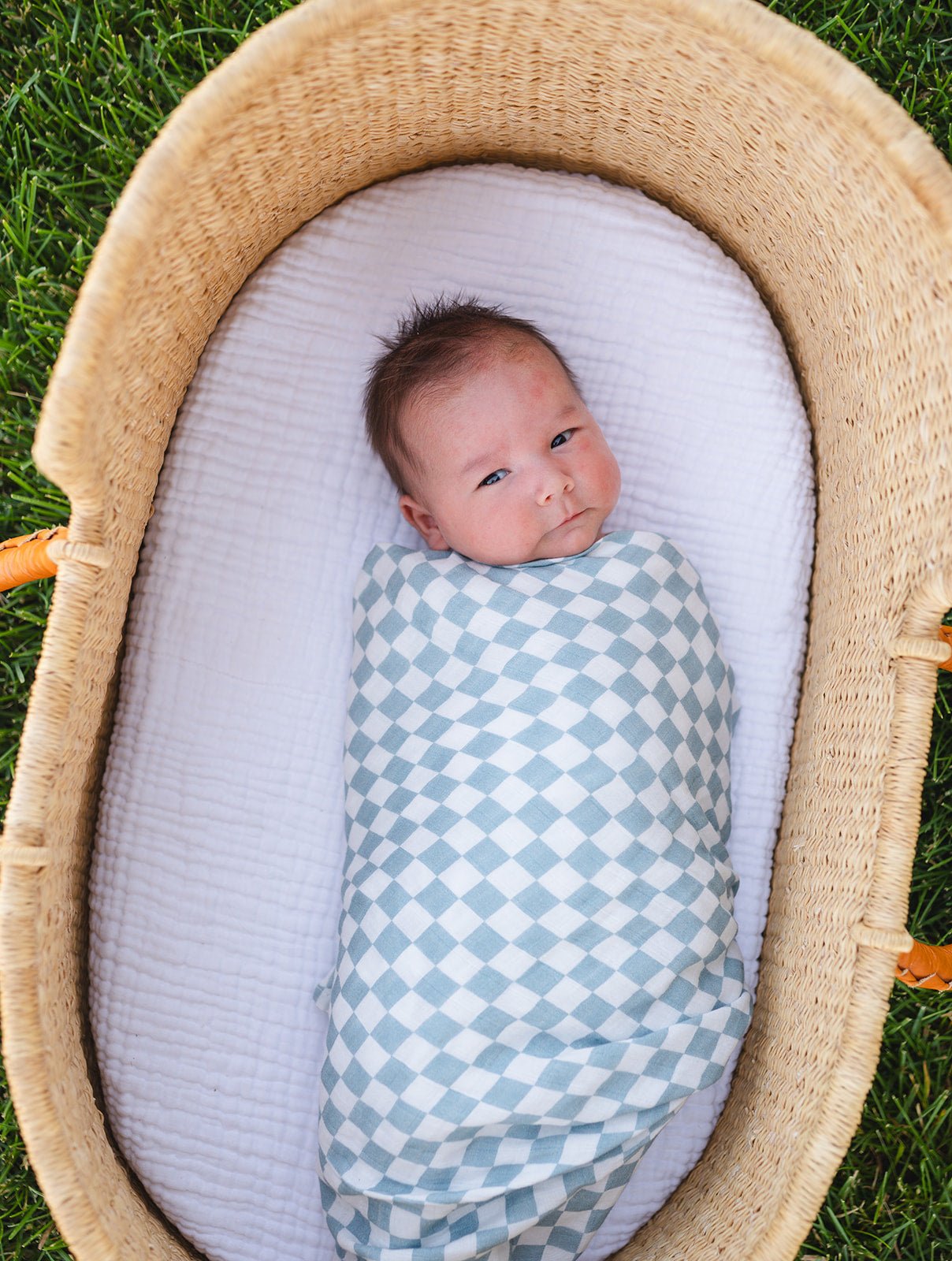 Muslin Swaddle Blanket - Arona Blue Checkered