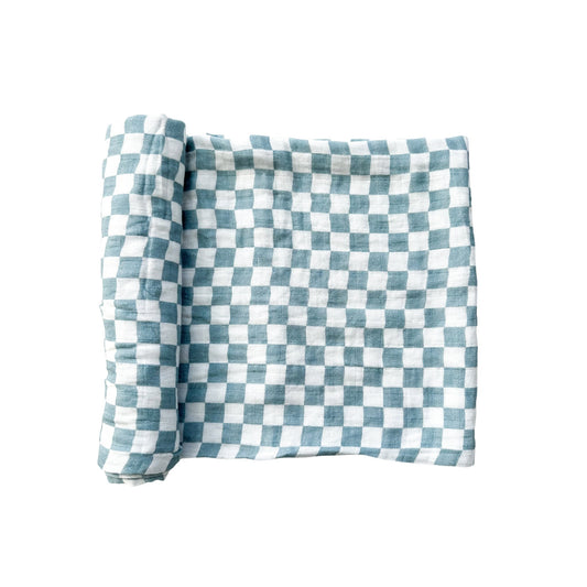 Muslin Swaddle Blanket - Arona Blue Checkered