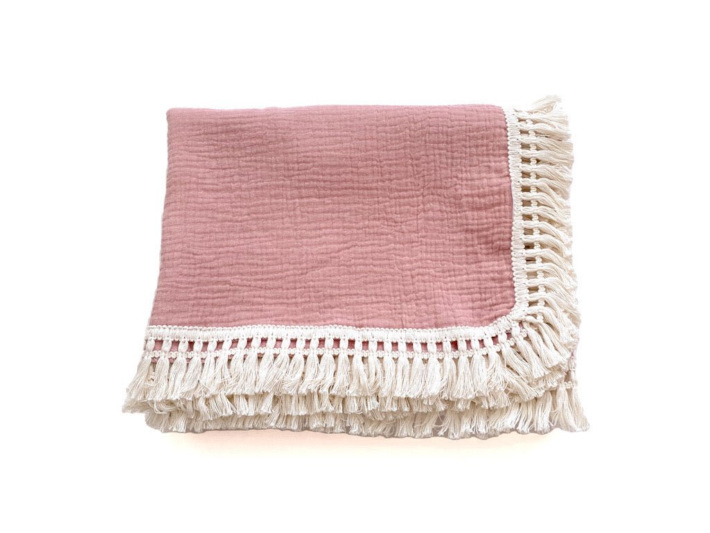 Fringe Swaddle Blanket - Rose Pink