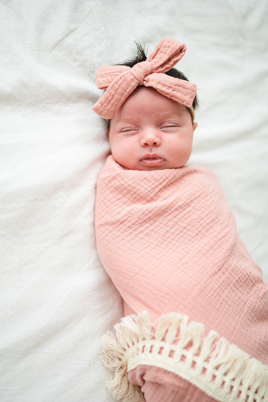 Fringe Swaddle Blanket - Rose Pink