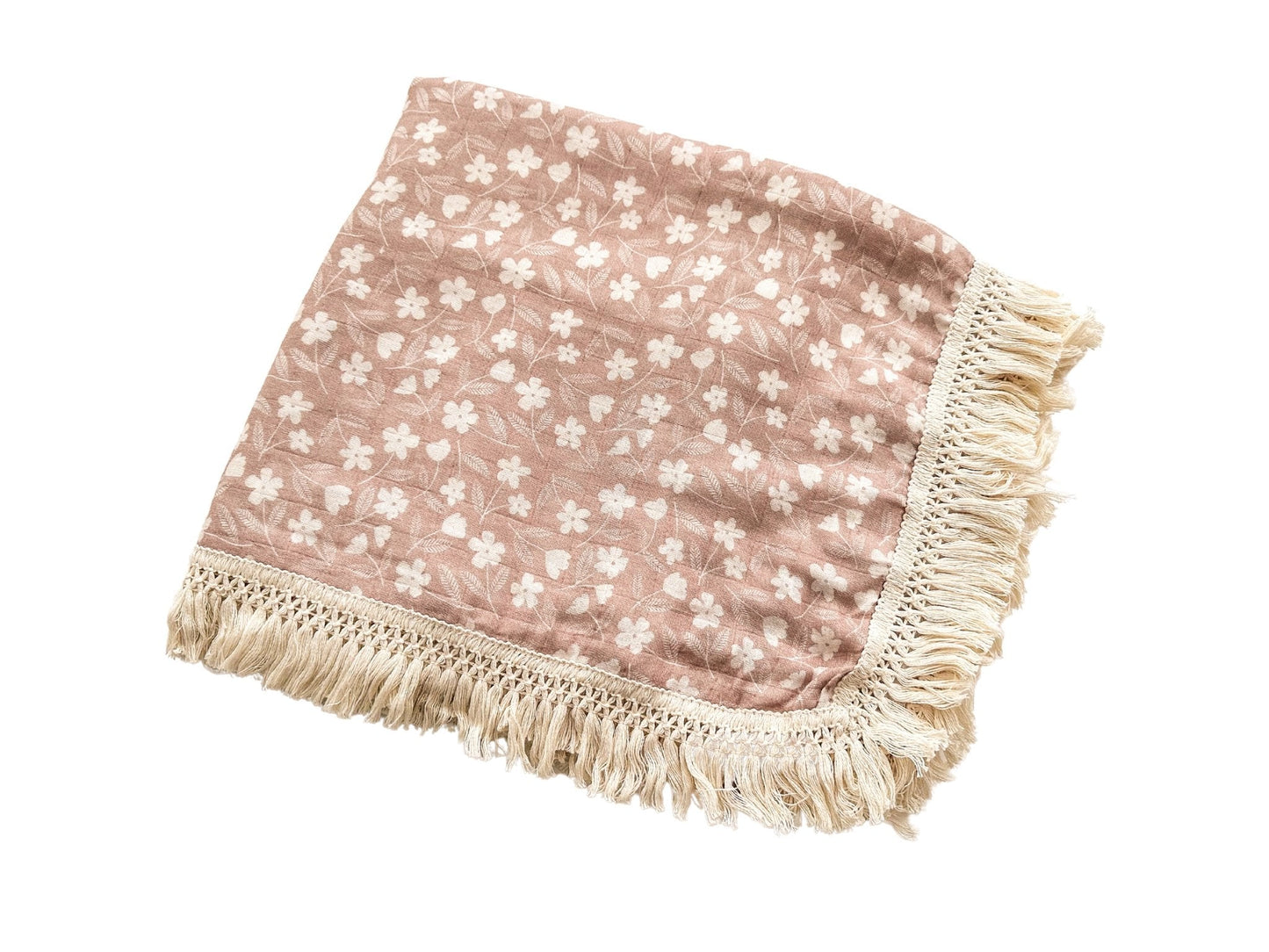 Fringe Swaddle Blanket - Neutral Floral