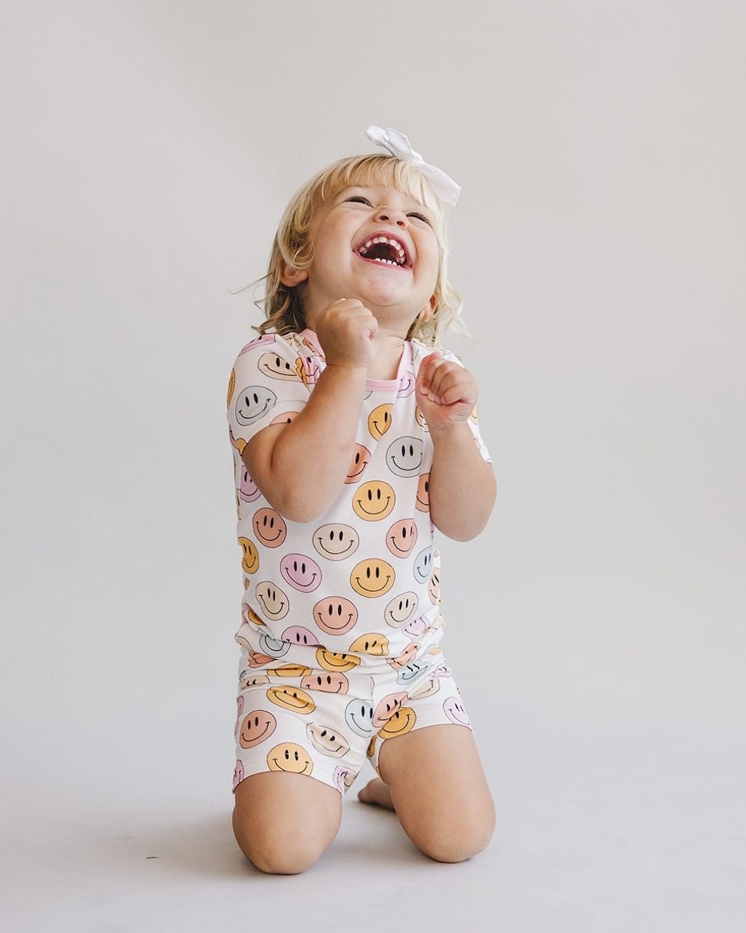 Smiley Bamboo Two Piece Shorts Set | Pink