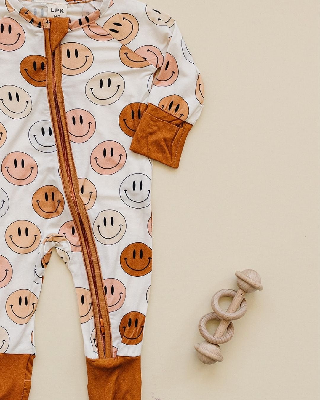 Smiley Bamboo Zip Romper | Copper