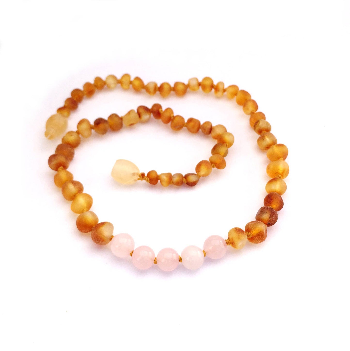 Amber & Gemstone Necklaces - Raw Honey & Rose Quartz