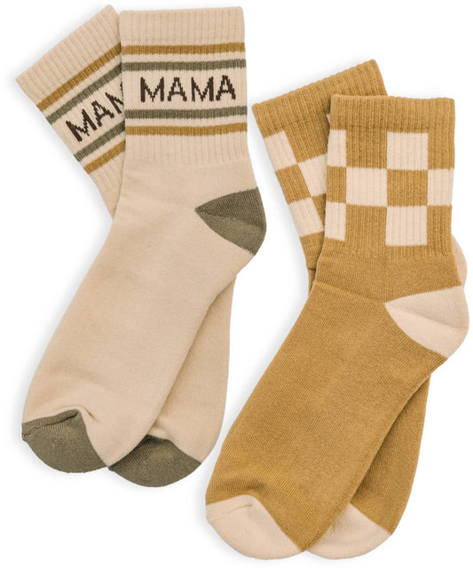 Womens Half-Crew Socks 2-Pack, Checkered & Mama Stripe
