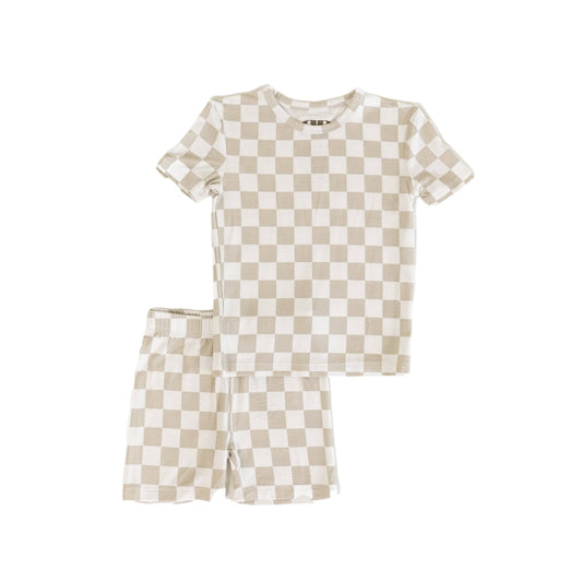 Tan Checker | Bamboo Two Piece Set