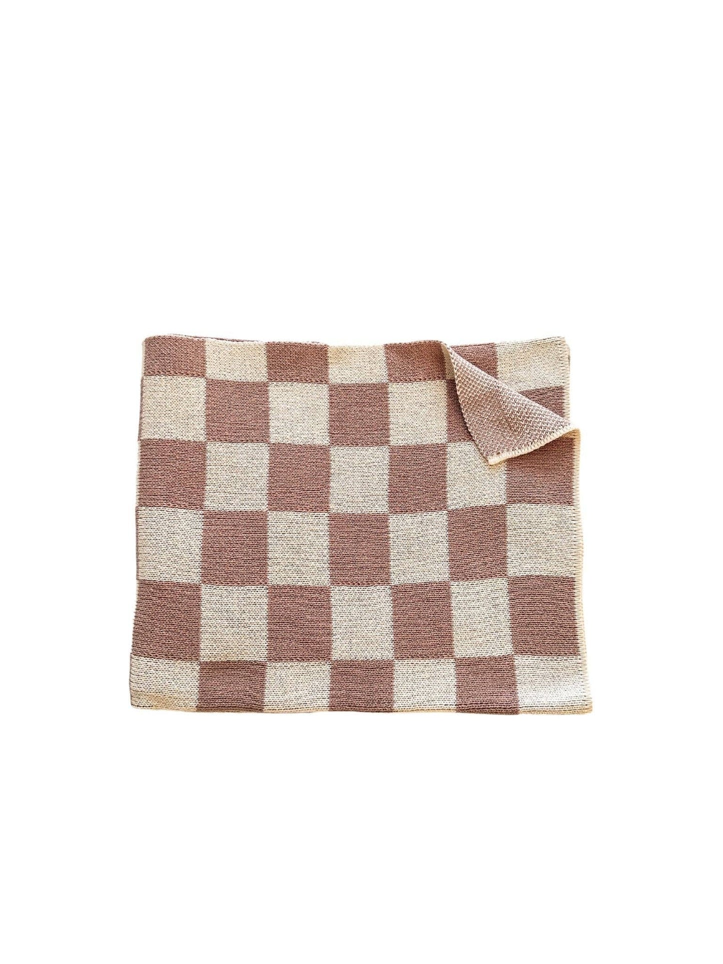 Knitted Baby Blanket - Neutral Checkered