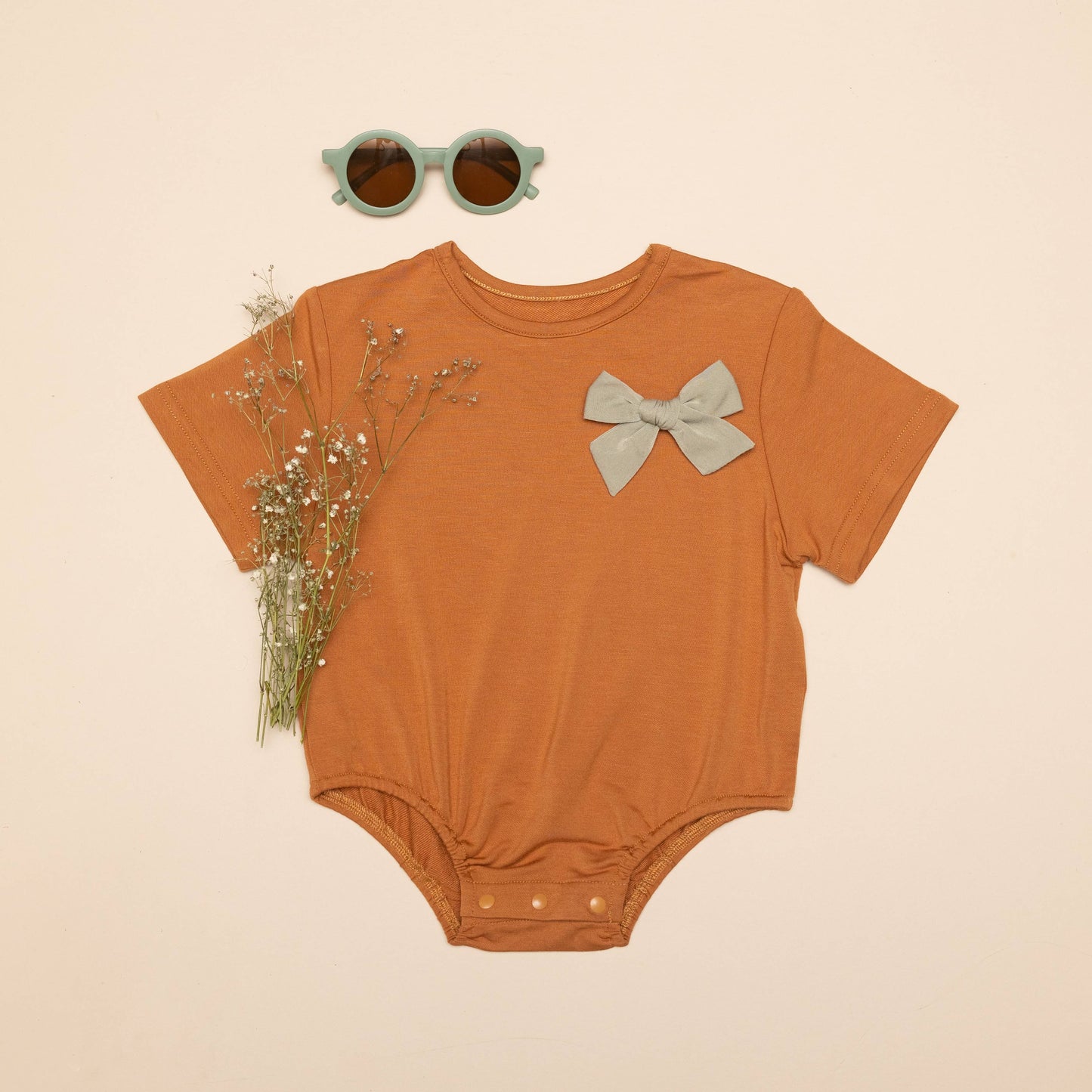 Bamboo Short Sleeve Bubble Rompers in Brown